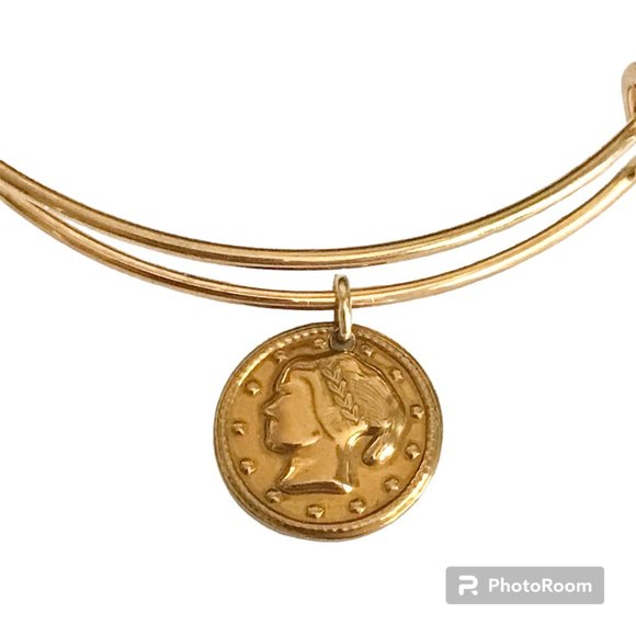 Vintage French Italian Coin Charm Bracelet Gold Plated Wire France Italy Lady - Picture 1 of 9